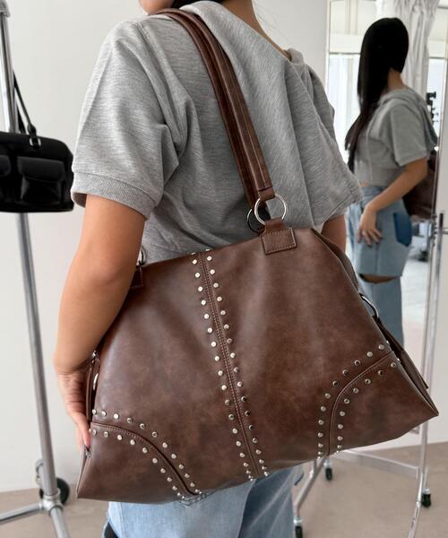 WEGO（ウィゴー）の「WEGO/スタッズBIGボストン（ショルダーバッグ・レディース・ブラック/ブラウン・FREE）」の10枚目の写真