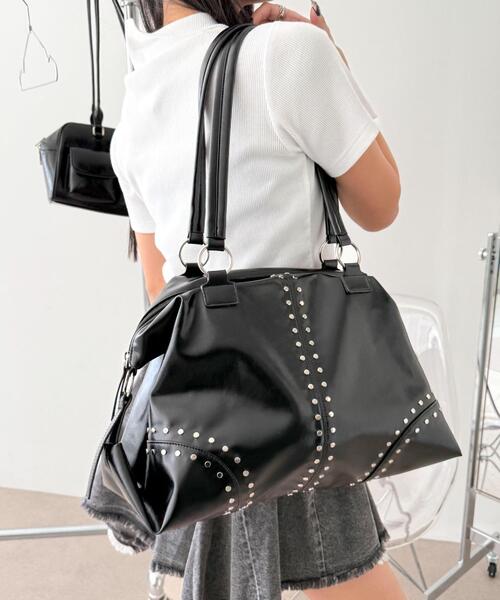 WEGO（ウィゴー）の「WEGO/スタッズBIGボストン（ショルダーバッグ・レディース・ブラック/ブラウン・FREE）」の5枚目の写真