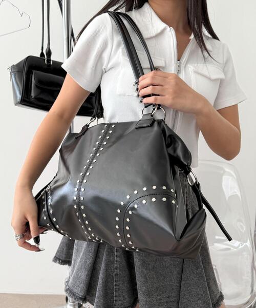 WEGO（ウィゴー）の「WEGO/スタッズBIGボストン（ショルダーバッグ・レディース・ブラック/ブラウン・FREE）」の6枚目の写真