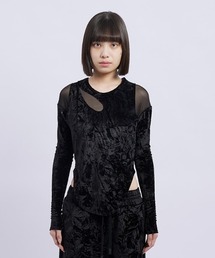 Seivson（セイヴソン）の「【Seivson】光沢布のパッチワークベロアトップス（シャツ/ブラウス）」