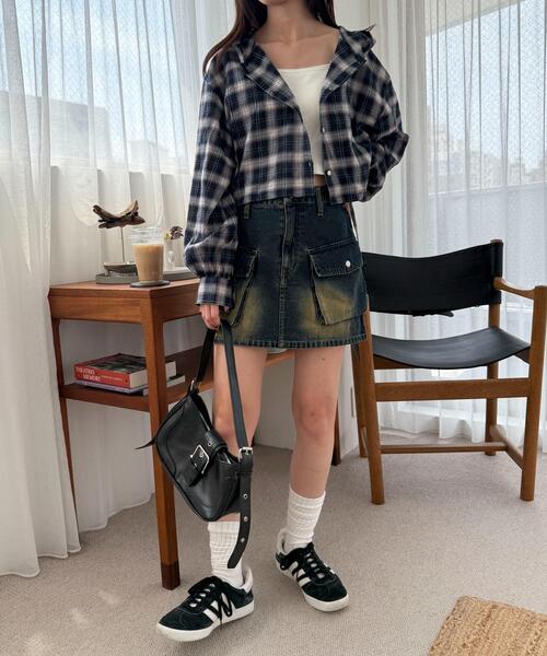 WEGO（ウィゴー）の「WEGO/チェックショートフードシャツ（シャツ/ブラウス・レディース・ネイビー/アイボリー・FREE）」の18枚目の写真