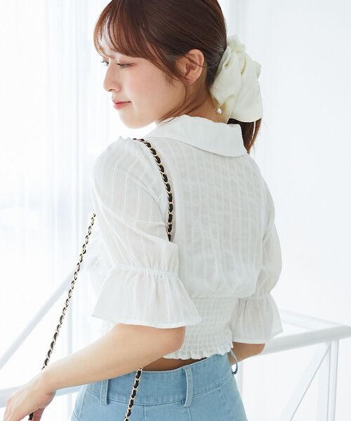 MAJESTIC LEGON（マジェスティックレゴン）の「デコルテオープンブラウス（シャツ/ブラウス・レディース・ブラック/オフホワイト/ブラック系その他・MEDIUM）」の5枚目の写真