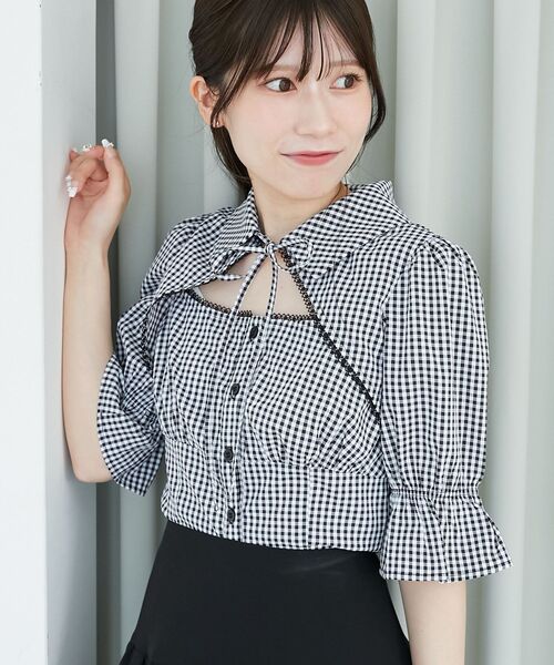 MAJESTIC LEGON（マジェスティックレゴン）の「デコルテオープンブラウス（シャツ/ブラウス・レディース・ブラック/オフホワイト/ブラック系その他・MEDIUM）」の11枚目の写真