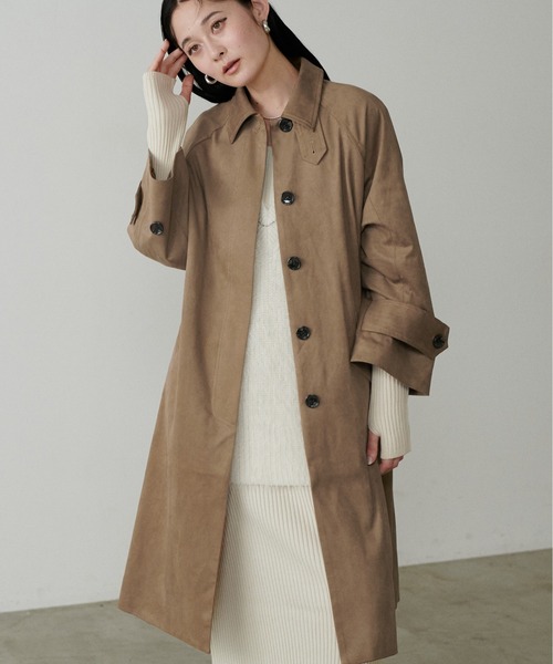 ラルフローレン　フェイクスエード　ロングステンカラーコート LARUTA】2WAYフェイクスエードロングコート（ステンカラーコート
