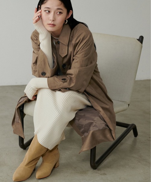 LARUTA】2WAYフェイクスエードロングコート（ステンカラーコート