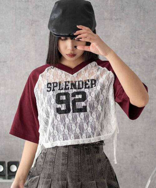 WEGO（ウィゴー）の「WEGO/ラグランレースサイドドロストショートT（Tシャツ/カットソー・レディース・ブラック/ワイン・FREE）」の15枚目の写真