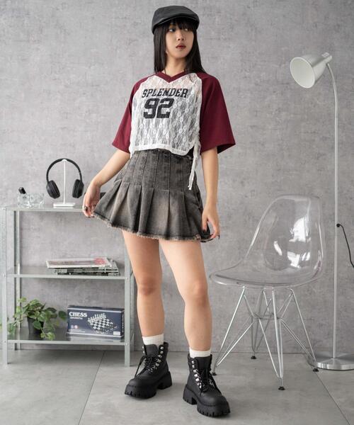 WEGO（ウィゴー）の「WEGO/ラグランレースサイドドロストショートT（Tシャツ/カットソー・レディース・ブラック/ワイン・FREE）」の12枚目の写真