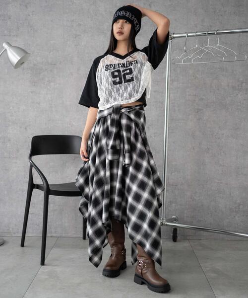 WEGO（ウィゴー）の「WEGO/ラグランレースサイドドロストショートT（Tシャツ/カットソー・レディース・ブラック/ワイン・FREE）」の9枚目の写真