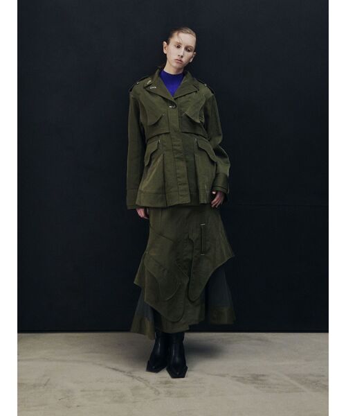 UN3D.(アンスリード)の「CURVE FLAP FIELD JK / カーブフラップフィールドジャケット(ミリタリージャケット・レディース・カーキ/ブラック・38/36)」の6枚目の写真