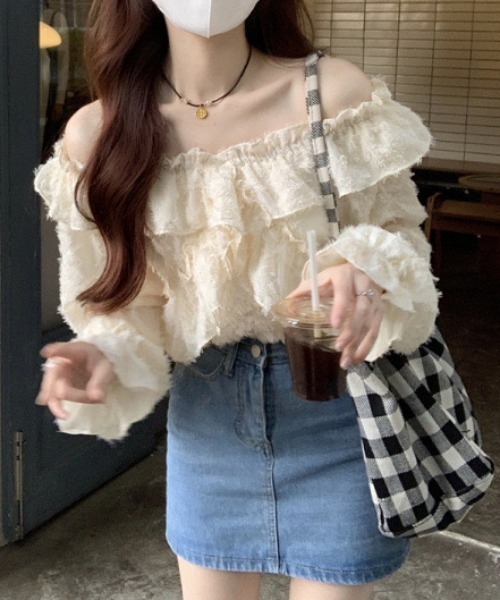 gossip!ロサンゼルス(ゴシップロサンゼルス)の「フロッキーフリル オフショルトップス(シャツ/ブラウス・レディース・オフホワイト/パープル・S/M)」の17枚目の写真