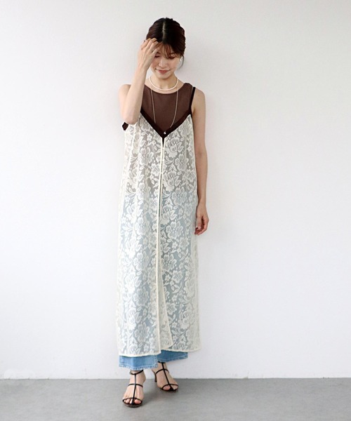 Jines（ジネス）の「レース2wayキャミワンピース（ワンピース・レディース・ブラウン/アイボリー・38）」の2枚目の写真