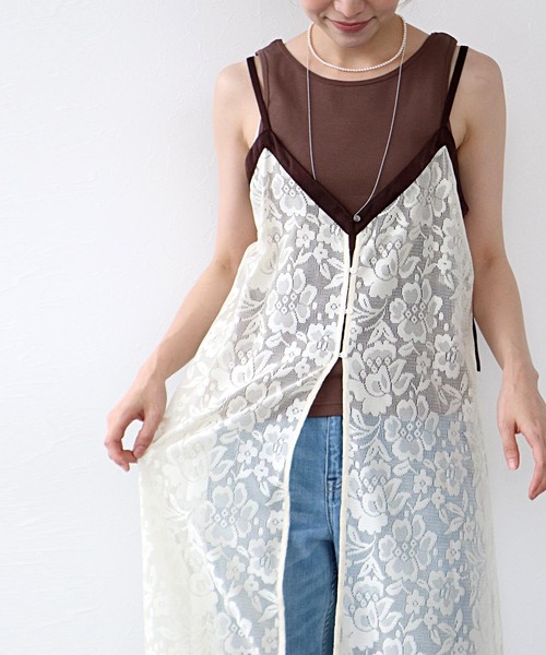 Jines（ジネス）の「レース2wayキャミワンピース（ワンピース・レディース・ブラウン/アイボリー・38）」の4枚目の写真