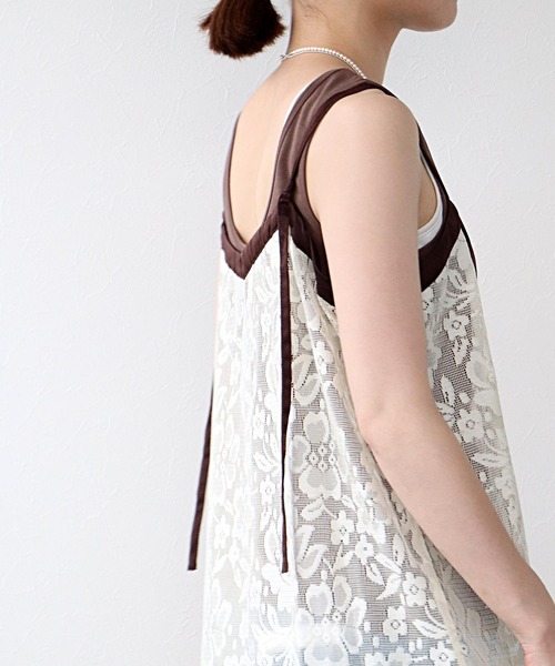 Jines（ジネス）の「レース2wayキャミワンピース（ワンピース・レディース・ブラウン/アイボリー・38）」の3枚目の写真
