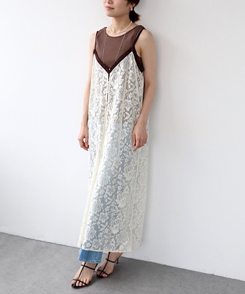 Jines（ジネス）の「レース2wayキャミワンピース（ワンピース・レディース・ブラウン/アイボリー・38）」の6枚目の写真