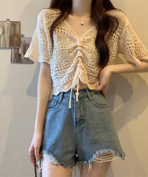 by LEGNA(バイレグナ)の「レースドロスト半袖トップス(その他トップス・レディース・ブラック/アイボリー/ベージュ系/ホワイト・FREE)」の3枚目の写真