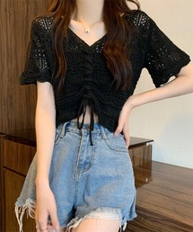 レースドロスト半袖トップス