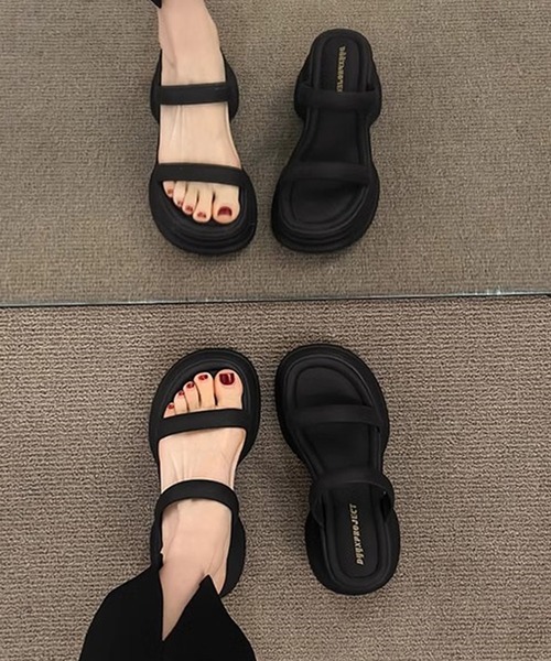 SANSeLF（サンセルフ）の「【SANSeLF】 メタリック ダブルストラップ サンダル ウェーブソール 厚底 フラット sas25s002（サンダル・レディース・アイボリー/ブラック/シルバー・39/38/37/36）」の11枚目の写真