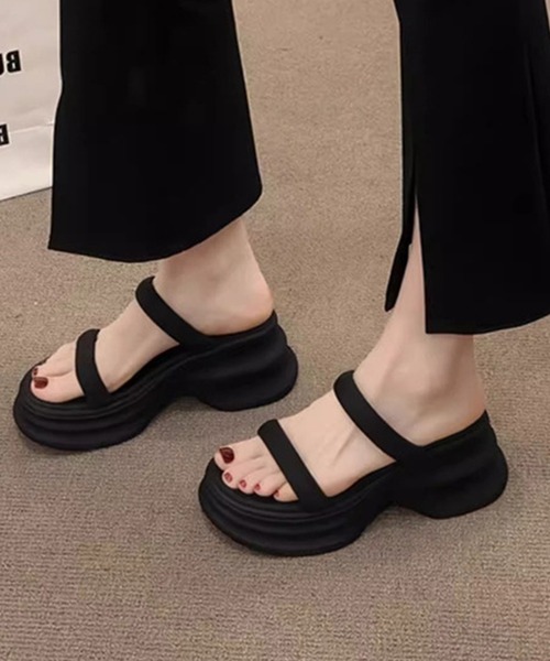 SANSeLF（サンセルフ）の「【SANSeLF】 メタリック ダブルストラップ サンダル ウェーブソール 厚底 フラット sas25s002（サンダル・レディース・アイボリー/ブラック/シルバー・39/38/37/36）」の14枚目の写真