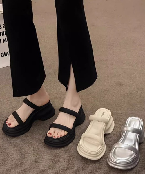 SANSeLF（サンセルフ）の「【SANSeLF】 メタリック ダブルストラップ サンダル ウェーブソール 厚底 フラット sas25s002（サンダル・レディース・アイボリー/ブラック/シルバー・39/38/37/36）」の17枚目の写真