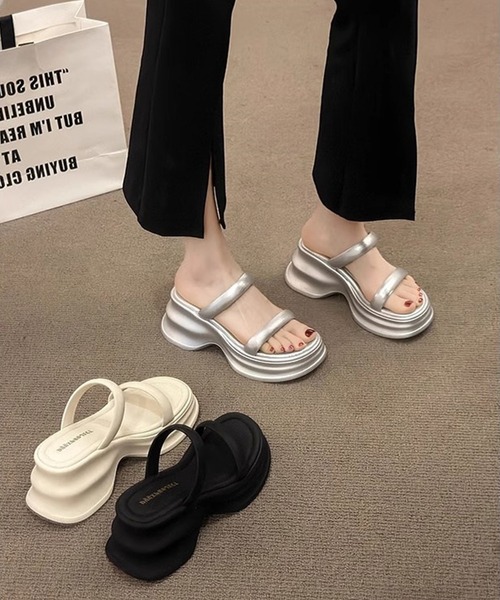 SANSeLF（サンセルフ）の「【SANSeLF】 メタリック ダブルストラップ サンダル ウェーブソール 厚底 フラット sas25s002（サンダル・レディース・アイボリー/ブラック/シルバー・39/38/37/36）」の18枚目の写真