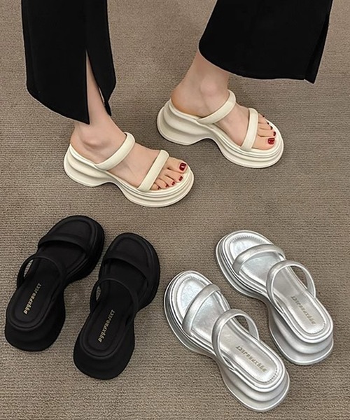 SANSeLF（サンセルフ）の「【SANSeLF】 メタリック ダブルストラップ サンダル ウェーブソール 厚底 フラット sas25s002（サンダル・レディース・アイボリー/ブラック/シルバー・39/38/37/36）」の22枚目の写真