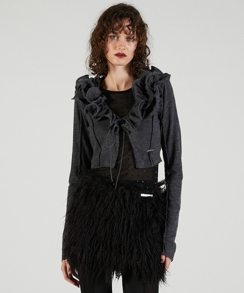 PRANK PROJECT（プランクプロジェクト）の「フリルウェーブカーディガン / Frill Wave Cardigan（カーディガン/ボレロ・レディース・チャコールグレー/クリーム・FREE）」の5枚目の写真