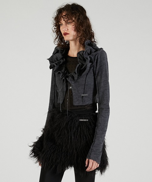 PRANK PROJECT（プランクプロジェクト）の「フリルウェーブカーディガン / Frill Wave Cardigan（カーディガン/ボレロ・レディース・チャコールグレー/クリーム・FREE）」の6枚目の写真