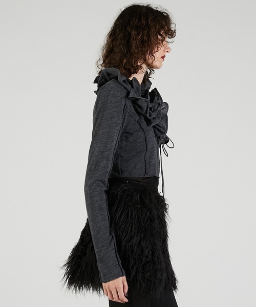 PRANK PROJECT（プランクプロジェクト）の「フリルウェーブカーディガン / Frill Wave Cardigan（カーディガン/ボレロ・レディース・チャコールグレー/クリーム・FREE）」の8枚目の写真