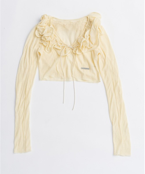 PRANK PROJECT（プランクプロジェクト）の「フリルウェーブカーディガン / Frill Wave Cardigan（カーディガン/ボレロ・レディース・チャコールグレー/クリーム・FREE）」の9枚目の写真