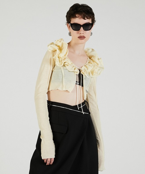 PRANK PROJECT（プランクプロジェクト）の「フリルウェーブカーディガン / Frill Wave Cardigan（カーディガン/ボレロ・レディース・チャコールグレー/クリーム・FREE）」の15枚目の写真