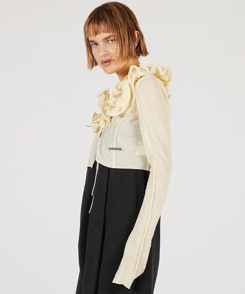PRANK PROJECT（プランクプロジェクト）の「フリルウェーブカーディガン / Frill Wave Cardigan（カーディガン/ボレロ・レディース・チャコールグレー/クリーム・FREE）」の12枚目の写真