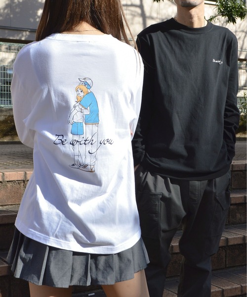 MODISH GAZE(モディシュガゼ)の「【MODISH GAZE】カップルイラストロンT (Be with you)(Tシャツ/カットソー・メンズ・ホワイト・LARGE)」の1枚目の写真
