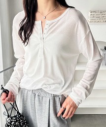 GeeRA | 【S-LLサイズ/5色展開】前後2WAYシアースラブヘンリーネックロングTシャツ(Tシャツ/カットソー)