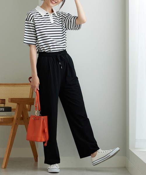 BELLUNA PLUS（ベルーナ）の「着心地楽々！綿１００％イージーパンツ（その他パンツ・レディース・ブラック/グレイッシュベージュ/ターコイズブルー・SMALL/MEDIUM/LARGE/X-LARGE）」の2枚目の写真