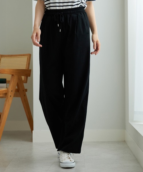 BELLUNA PLUS（ベルーナ）の「着心地楽々！綿１００％イージーパンツ（その他パンツ・レディース・ブラック/グレイッシュベージュ/ターコイズブルー・SMALL/MEDIUM/LARGE/X-LARGE）」の4枚目の写真