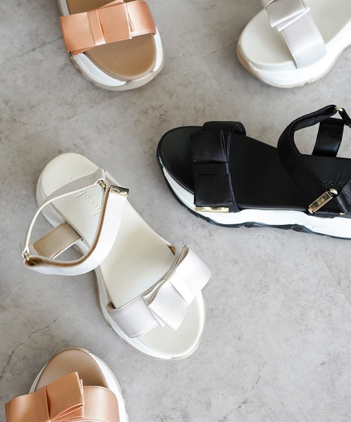 chocolates（チョコラテス）の「サテン リボン スポーツサンダル（サンダル・レディース・ホワイト/オレンジ/ブラック・LL/S/M/L）」の3枚目の写真