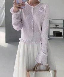 サマーニットカーディガン 花モチーフ付き