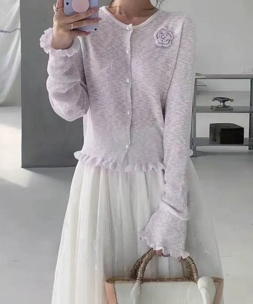 Miniministore(ミニミニストア)の「サマーニットカーディガン 花モチーフ付き(カーディガン/ボレロ・レディース・ブラック/ライトブルー/ベージュ/ラベンダー/ピンク/ホワイト・FREE)」の5枚目の写真