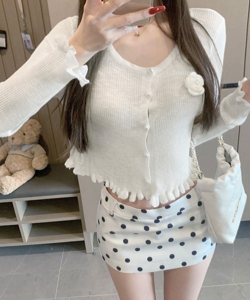 Miniministore(ミニミニストア)の「サマーニットカーディガン 花モチーフ付き(カーディガン/ボレロ・レディース・ブラック/ライトブルー/ベージュ/ラベンダー/ピンク/ホワイト・FREE)」の2枚目の写真