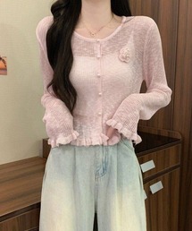 サマーニットカーディガン 花モチーフ付き