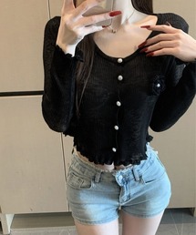 サマーニットカーディガン 花モチーフ付き