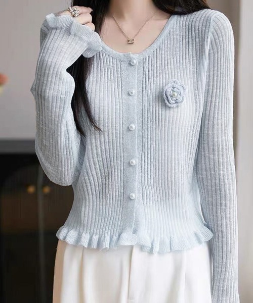 Miniministore(ミニミニストア)の「サマーニットカーディガン 花モチーフ付き(カーディガン/ボレロ・レディース・ブラック/ライトブルー/ベージュ/ラベンダー/ピンク/ホワイト・FREE)」の8枚目の写真