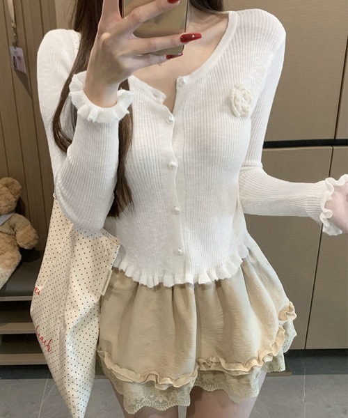 Miniministore(ミニミニストア)の「サマーニットカーディガン 花モチーフ付き(カーディガン/ボレロ・レディース・ブラック/ライトブルー/ベージュ/ラベンダー/ピンク/ホワイト・FREE)」の9枚目の写真