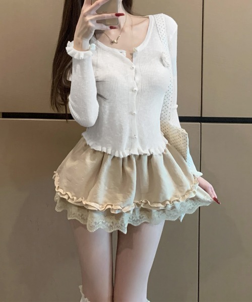 Miniministore(ミニミニストア)の「サマーニットカーディガン 花モチーフ付き(カーディガン/ボレロ・レディース・ブラック/ライトブルー/ベージュ/ラベンダー/ピンク/ホワイト・FREE)」の10枚目の写真