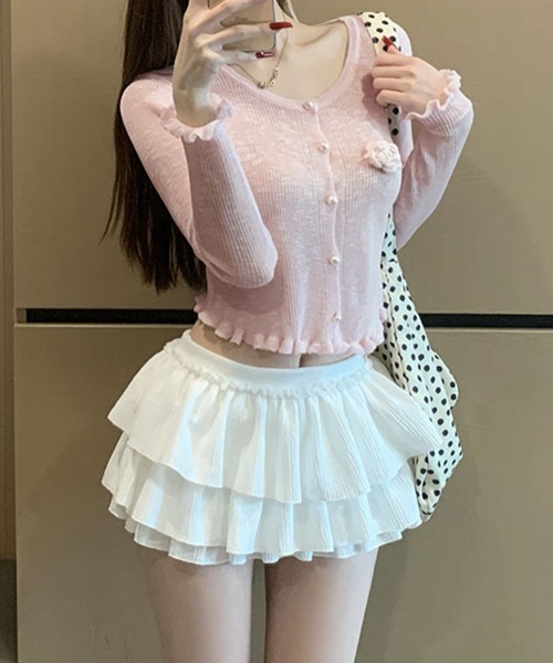 Miniministore(ミニミニストア)の「サマーニットカーディガン 花モチーフ付き(カーディガン/ボレロ・レディース・ブラック/ライトブルー/ベージュ/ラベンダー/ピンク/ホワイト・FREE)」の13枚目の写真