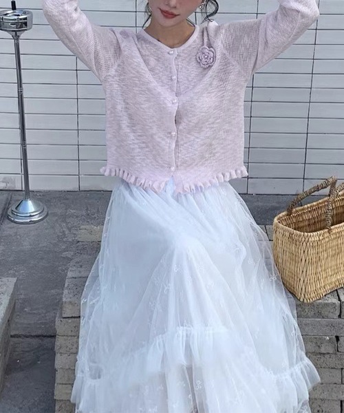 Miniministore(ミニミニストア)の「サマーニットカーディガン 花モチーフ付き(カーディガン/ボレロ・レディース・ブラック/ライトブルー/ベージュ/ラベンダー/ピンク/ホワイト・FREE)」の16枚目の写真