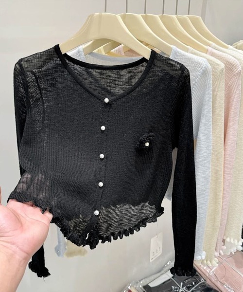 Miniministore(ミニミニストア)の「サマーニットカーディガン 花モチーフ付き(カーディガン/ボレロ・レディース・ブラック/ライトブルー/ベージュ/ラベンダー/ピンク/ホワイト・FREE)」の19枚目の写真