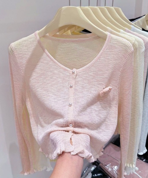 Miniministore(ミニミニストア)の「サマーニットカーディガン 花モチーフ付き(カーディガン/ボレロ・レディース・ブラック/ライトブルー/ベージュ/ラベンダー/ピンク/ホワイト・FREE)」の21枚目の写真