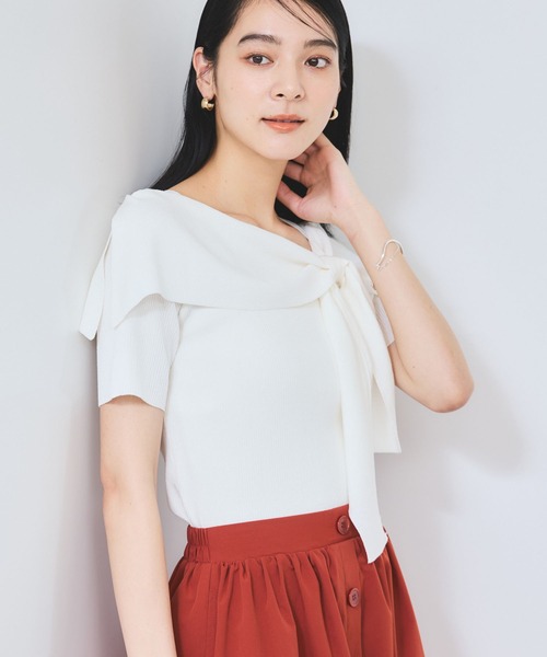 VIS(ビス)の「【WEB限定】【骨格で選べる2タイプ】オフショル風リボン半袖ニット(ニット/セーター・レディース・オフホワイト/ブラック/キナリ/ブラック系その他・FREE)」の13枚目の写真