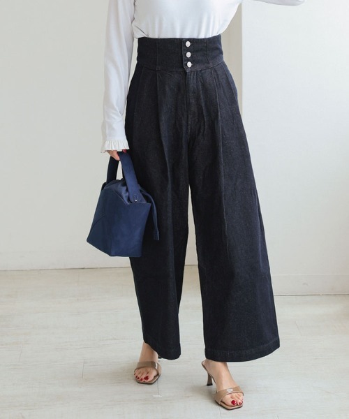 DONOBAN（ドノバン）の「スーパーハイウエストタックデニム（デニムパンツ・レディース・グレー/ネイビー・LONG/SHORT/MEDIUM）」の12枚目の写真